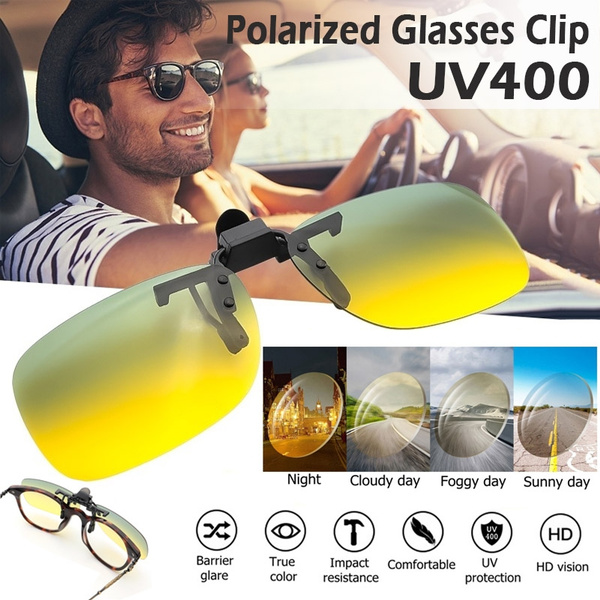 Polarized Sunglasses Flip-up Clip On Driving Glasses UV400 Day Night Vision Lens