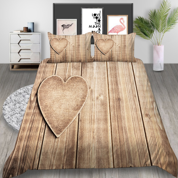 3d Wooden Heart Pattern Printed Hot Sale Duvet Covers Set Quilt
