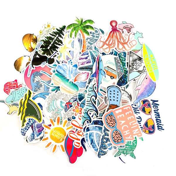 50pcs Vsco Girl Stickers Surfing Sea Summer Beach Decals For