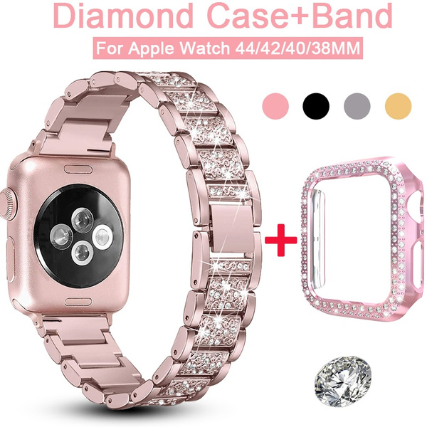 Bling Diamond Stainless Steel Watch Band with Bling Diamond Hard PC Watch Protective Case For Apple iWatch Series 5/ 4/ 3/ 2/ 1 44MM 42MM 40MM 38MM | Wish