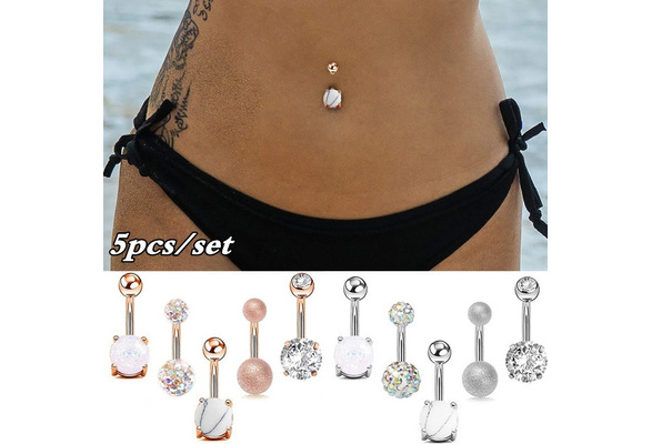 5Pcs/set Women Navel Button Medical Steel Rhinestone Navel Piercing Body Jewelry