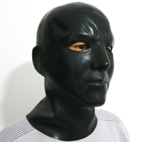 Black Latex Rubber Gummi Mask Long Neck Head Cosplay Fetish