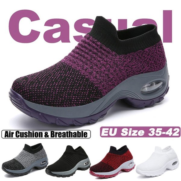 Women's Air Cushion Sneakers Sport Breathable Walking Slip-On Running Sock Shoes