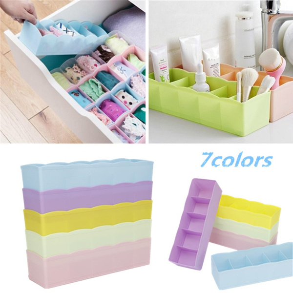 7colors Plastic Drawer Organizer Bra Underwear Socks Cube Basket