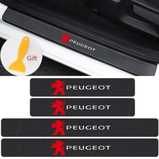 4Pcs/Set Carbon Fiber Vinyl Sticker Car Door Sill Protector Scuff Plate for Peugeot 206 207 307 308 408 608 3008 2008 5008 with For Peugeot Logo 