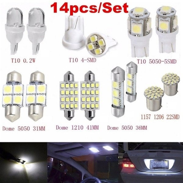 White LED Interior Package Kit For T10 36mm Map Dome License Plate Lights 14Pcs