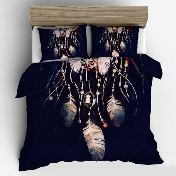 3D Blue Feathers Bed Pillowcases Quilt Duvet Cover Set Single Queen King Size AU