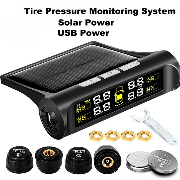 Solar Wireless TPMS LCD Car Tire Pressure Monitoring System 4 External Sensors