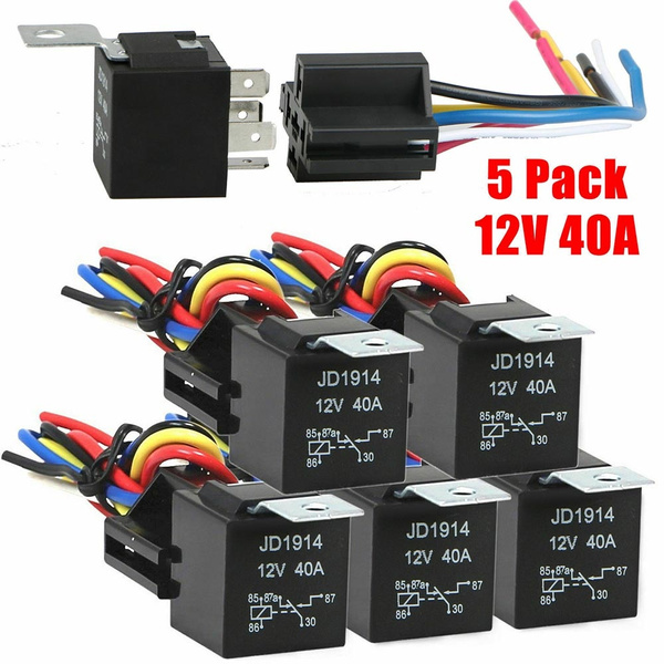 5 Pack 30/40 AMP 5 Pin SPDT Automotive Relay with 5" Harness Socket Set 12V