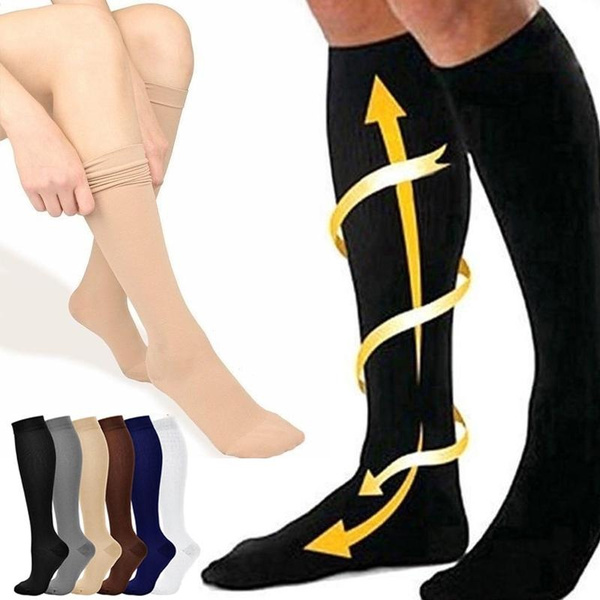 L-3XL Foot Care Open Toe Compression Knee High Anti-Fatigue Socks（Black/Nude）