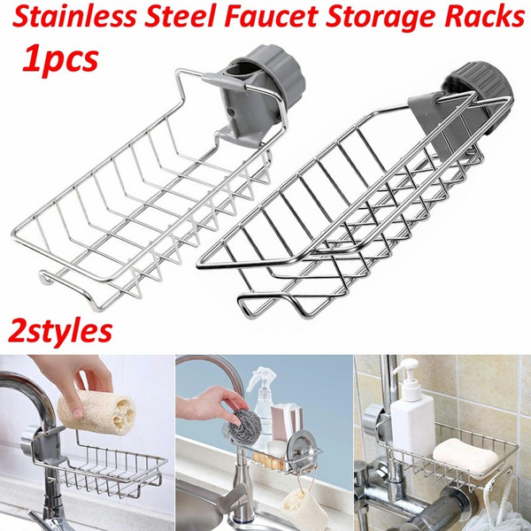 Adjustable Stainless Steel Sink Shelf Faucet Storage Sponge Drain Rack Holder