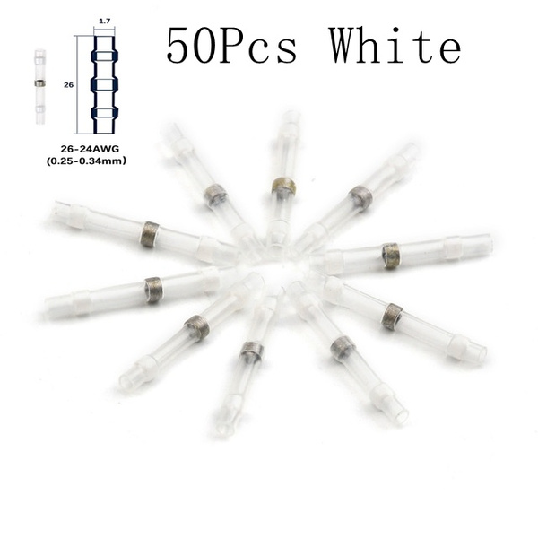 50Pcs 26-24AWG Waterproof Solder Sleeve Heat Shrink Wire Splice Connector White