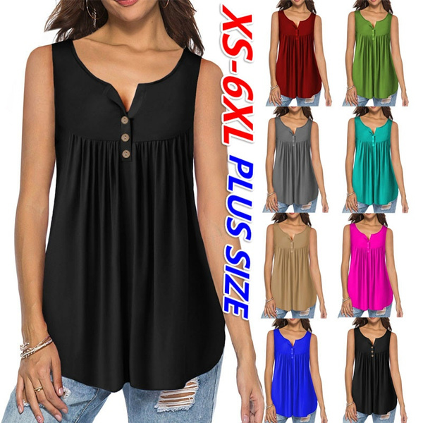 Womens Top Vest Fashion Plus Size Tops Casual Solid Color Top Vest Sleeveless Chiffon Flowy Tank Tops Camis