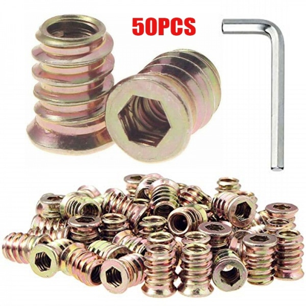 50pcs 1/4-20 Threaded Inserts for Wood Nut Inserts Furniture Screw Tool Steel 