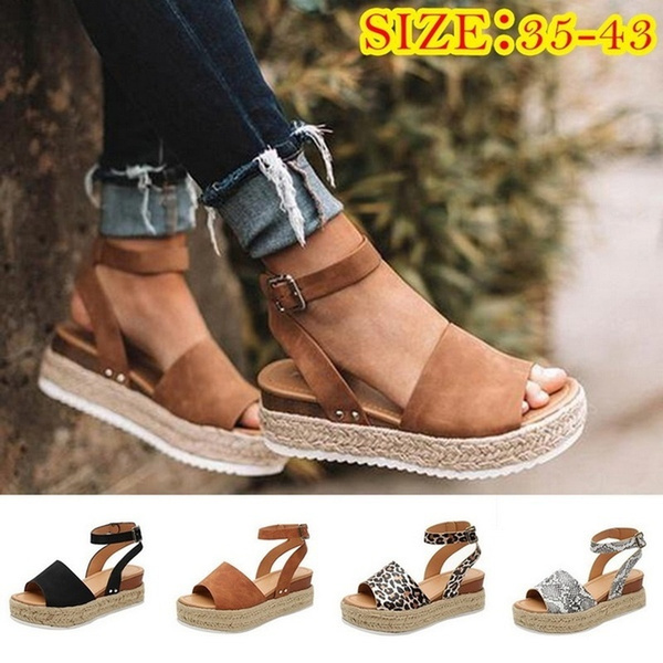 womens casual espadrilles trim rubber sole flatform studded wedge buckle ankle strap open toe sandals
