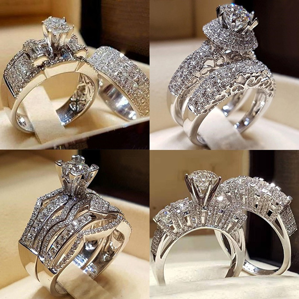 2PCs//Set New Women Charm Engagement Band Ring Crystal Jewelry Wedding
