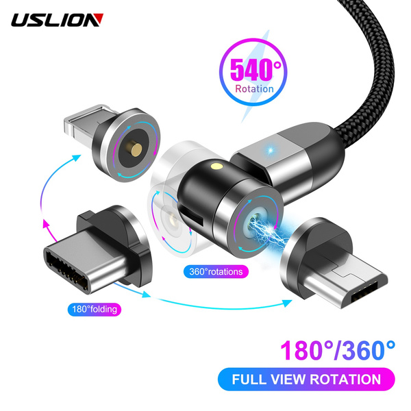 Uslion 2020 New 540 Degree Rotate Magnetic Cable Micro Usb Type C