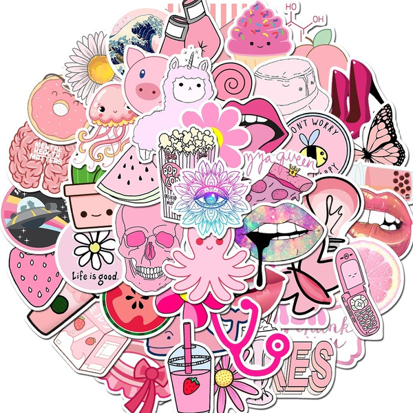 100pcs Lot Cartoon Pink Ins Style Vsco Girl Stickers For Laptop Moto Skateboard Luggage Refrigerator Notebook Laptop Toy Sticker Wish