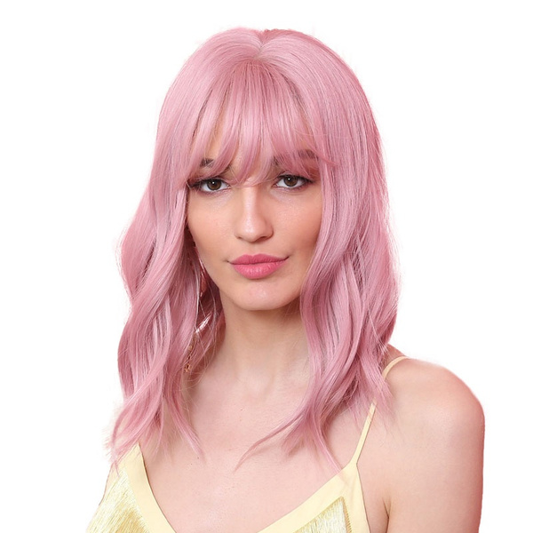 14 Inch Short Curly Pink Bob Wigs For Women High Quality Synthetic Wigs With Bangs Wish