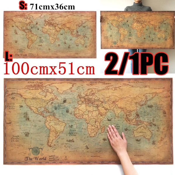2 1pc The Old World Map Large Retro Vintage Style World Map Kraft