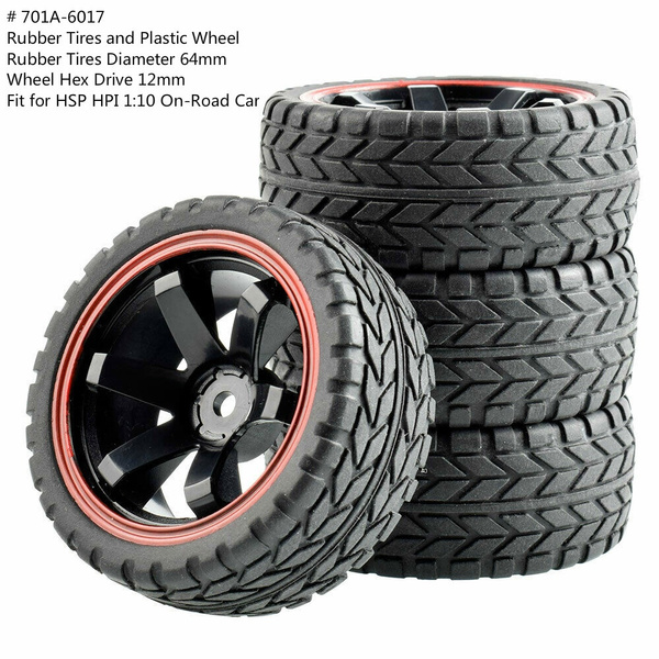 RC 907W-6087  Rubber Tires /& Wheel Plastic 4Pcs For HSP HPI 1//10 On-Road Car