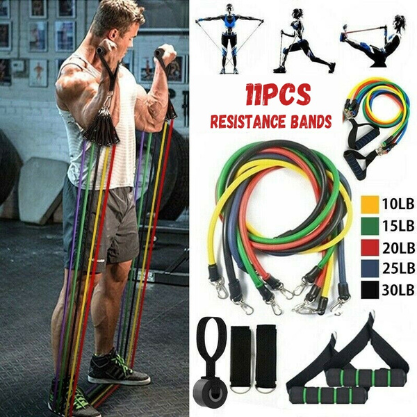 11 Pcs Resistance Band Set Yoga Pilates ABS Exercise Fitness Tube Workout Bands for sale online 