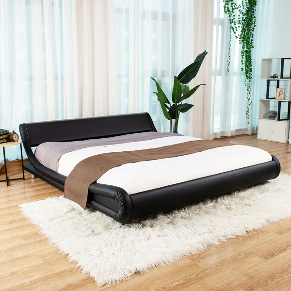 King Queen Full Pu Leather Upholstered, King Size Metal Platform Bed Frame With Wood Slats