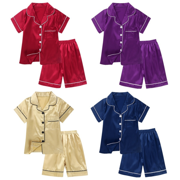 Toddler Girls Boys Stain Silk Pajamas Short Set Kids Pjs Sleepwear ...