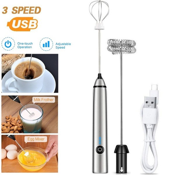 USB Electric Eggs Beater Milk Frother Coffee Stirrer Mixer with 3 Mixing Heads