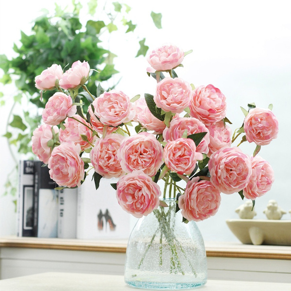 1 Bouquet Artificial Peony Tea Rose Flowers Camellia Silk Fake Flower DIY Home