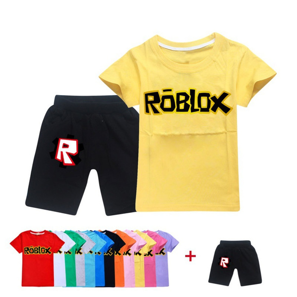 Boys And Girls Children Hot Sell Summer 2 Pcs Round Collar T Shirt And Black Shorts Clothes Suit Roblox Printed Tops Costume Casual Loose Short Trousers Wish