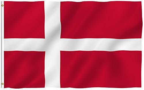 90 X 150cm Anley Fly Breeze 3x5 Foot Danish Dane National Flags Polyester with Brass Grommets 3 X 5 Ft Canvas Header and Double Stitched Vivid Color and UV Fade Resistant Denmark Flag