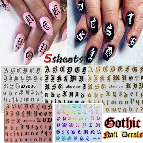 5pcs Mixed Random Nail Art 3d Decal Stickers Alphabet Letters White Black Gold Laser Acrylic Nails Tool Wish