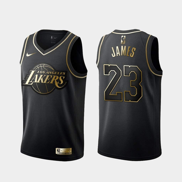 Wish Badge LeBron James #23 Los Angeles Lakers Basketball Jersey Stitched Black 
