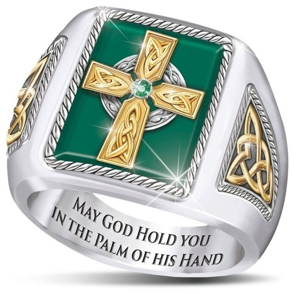 Irish Celtic Blessing Ring Cross Grandma Green Ring Man Wish,Hinoki Cypress Shrub