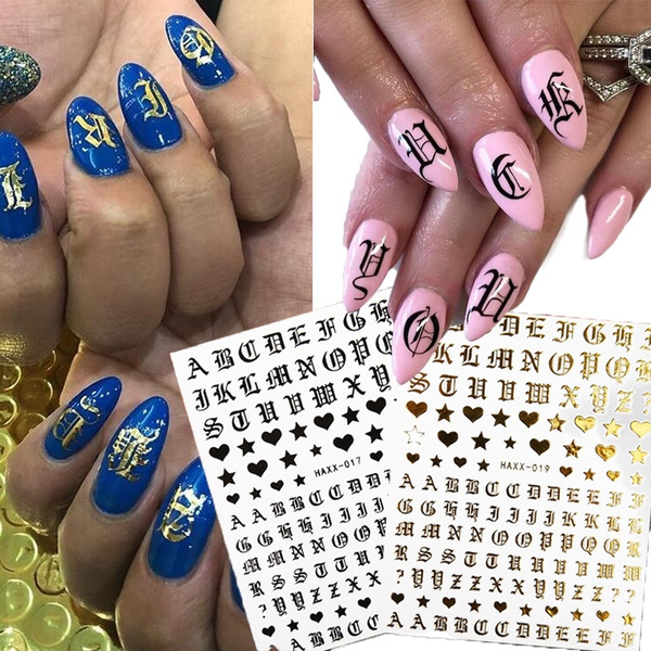 1 Sheet Nail Art 3d Decal Stickers Alphabet Letters Number Nail Designs White Black Gold Acrylic Nails Tool Wish